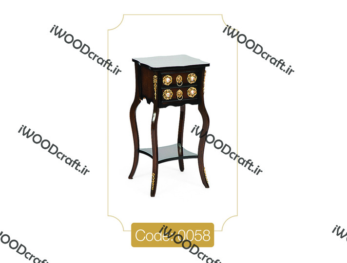 میز تلفن مدل 0058 نگین چوب صفحه MDF پایه چوب رنگی